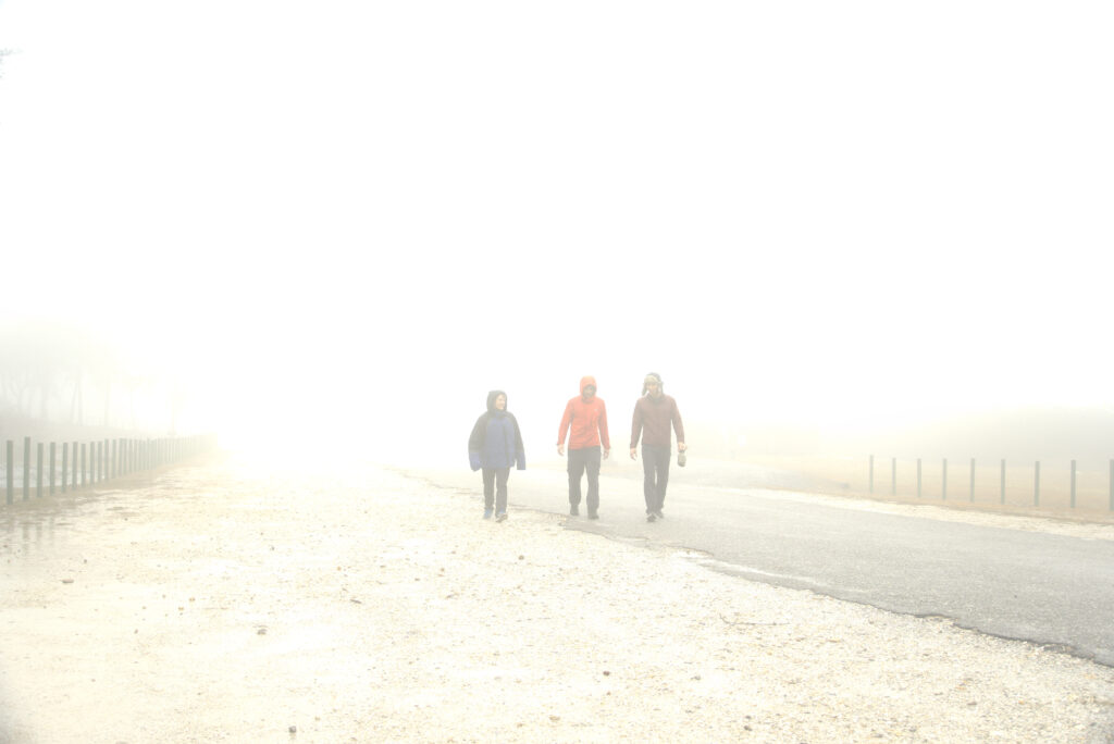 Emerging from the mist. Sand rock camping