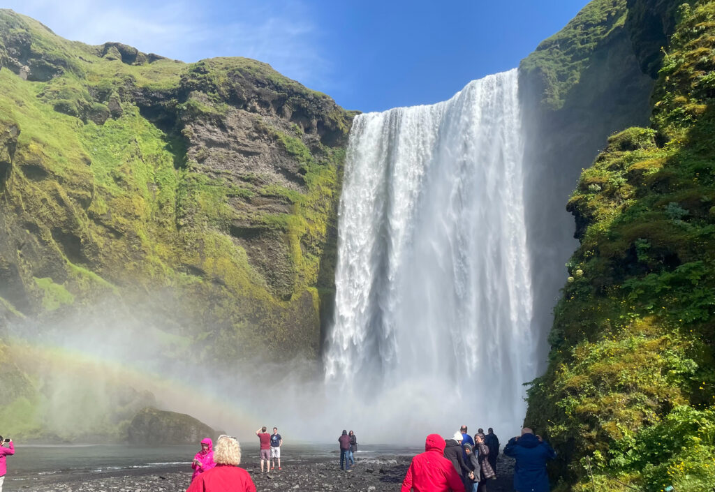 Skogafoss waterfall Iceland with crowds